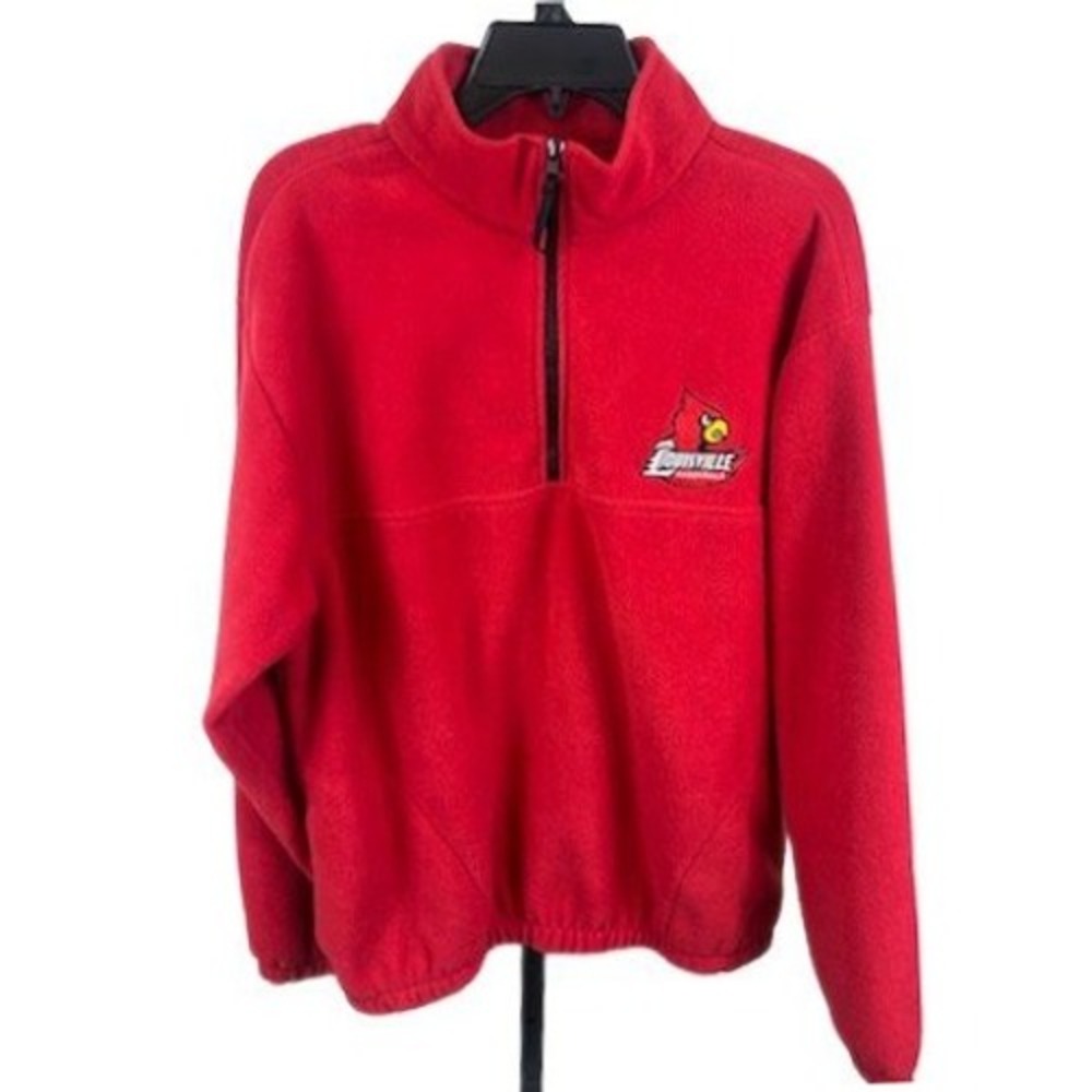 Louisville Cardinals Fleece Men's Size Large Red 1/4 Zip Pullover Sweatshirt‎